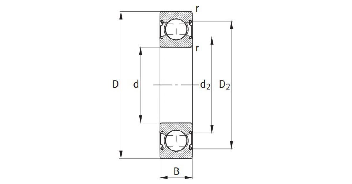 Шариковый радиальный однорядный подшипник чертеж
